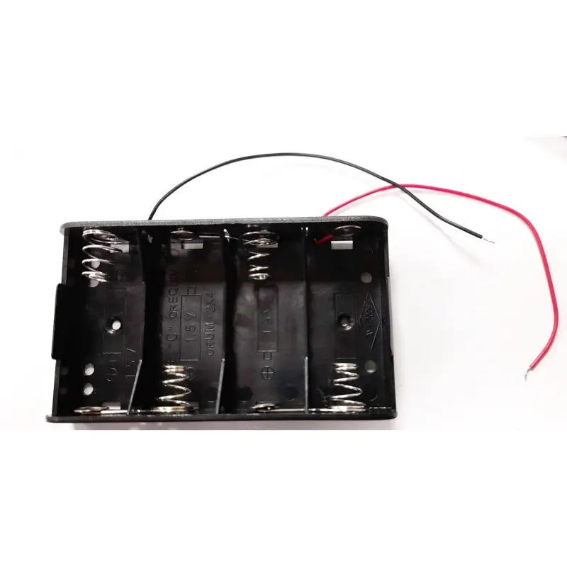 Portabatterie rettangolare per 4 batterie torcia (D) con fili 150MM Portabatterie rettangolare per 4 batterie torcia (D) con fili 150MM