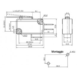 Finecorsa in miniatura a leva 13 mm 1NA+1NC contatti a saldare