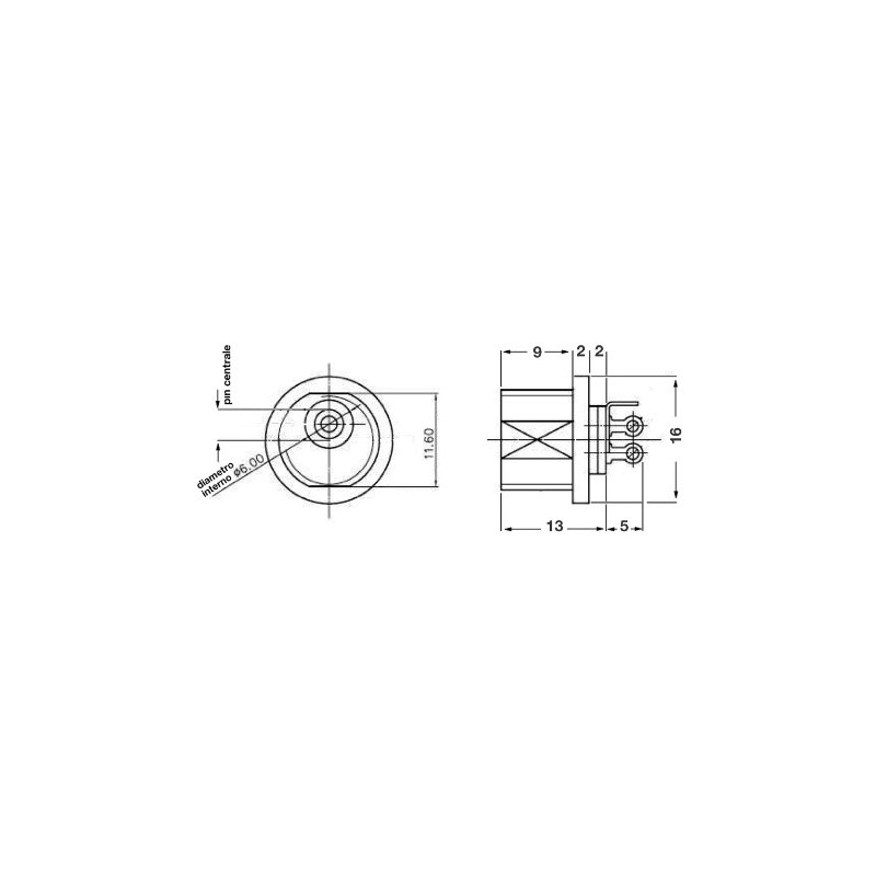 Spina alimentazione da pannello DC 2,5MM