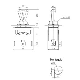 Deviatore unipolare a leva on off 3 Faston dimensioni