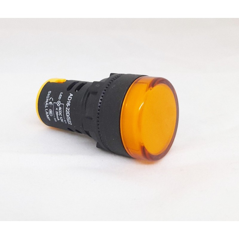 Segnalatore luminoso da pannello in plastica 12V gialla morsetti a vite 22MM