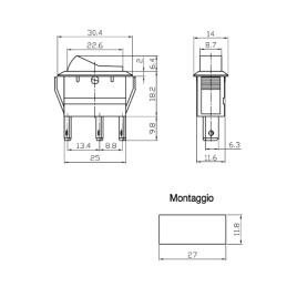 Interruttore a bilanciere luminoso rosso 12V ON-OFF Faston MISURE