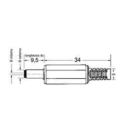 Presa di Alimentazione Volante DC Int. 0,7mm Est. 2,5mm con Guidacavo GBC2