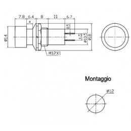 Interruttore rosso contatto NA terminali a saldare foro 12mm