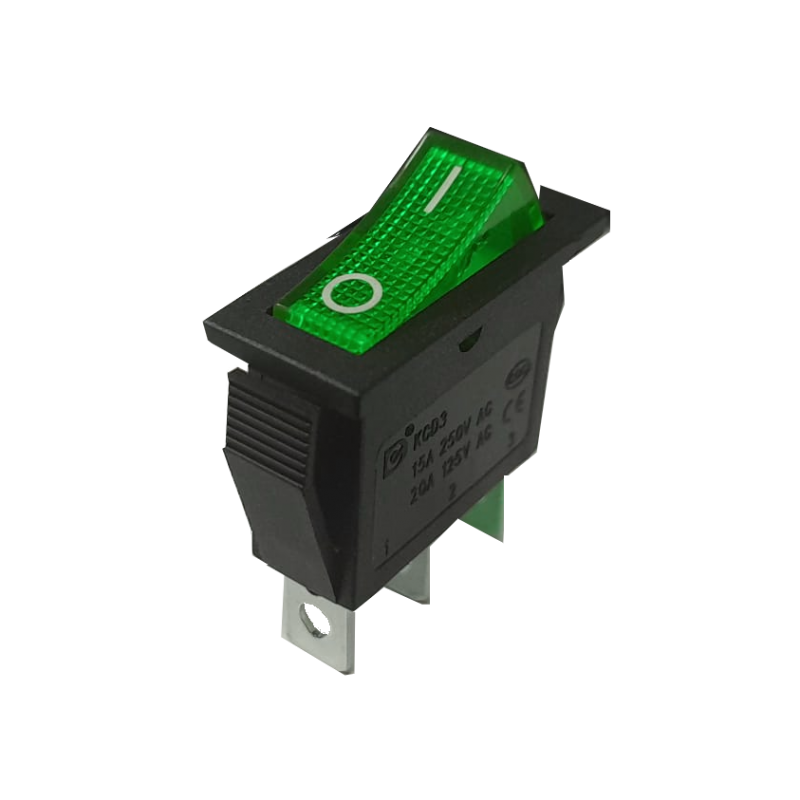 Interruttore a bilanciere luminoso 220V verde ON-OFF 31x14mm