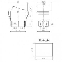 dimensioni Interruttore bipolare a bilanciere  luminoso 12V verde