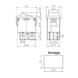 dimensioni Interruttore rosso bipolare a bilanciere ON-OFF 21x15mm