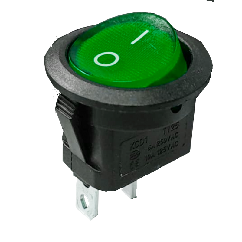 Interruttore a bilanciere luminoso 12V verde ON-OFF diametro 23 mm
