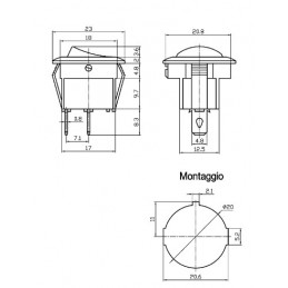 dimensioni Interruttore unipolare a bilanciere nero ON-OFF diametro 23mm