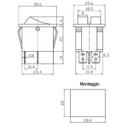 Doppio interruttore unipolare a bilanciere rosso 31x26mm dimensioni