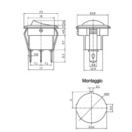 Interruttore a bilanciere bipolare nero ON-OFF diametro 23 dimensioni