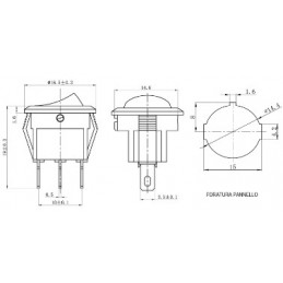 dimensioni Mini interruttore a bilanciere luminoso 12V verde ON-OFF diametro 16 mm