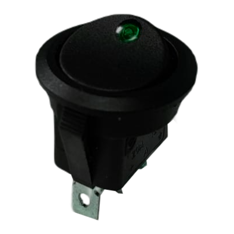 Interruttore a bilanciere rotondo luminoso verde 12V diametro 23 mm