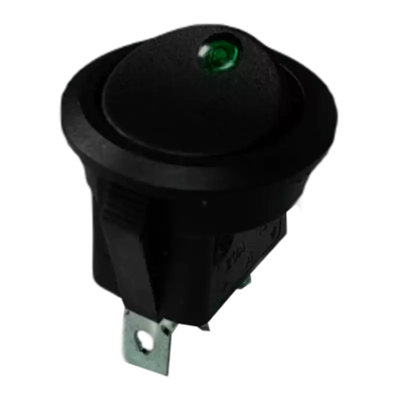 Interruttore a bilanciere rotondo luminoso verde 12V diametro 23 mm Interruttore a bilanciere rotondo luminoso verde 12V diametro 23 mm