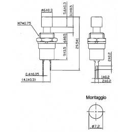 dimensioni Pulsante nero contatto NA terminali a saldare foro 7,2mm