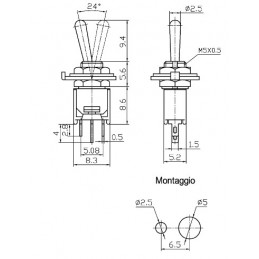 dimensioni Interruttore in sub miniatura a leva da pannello ON-OFF