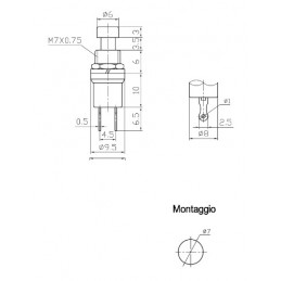 dimensioni Micropulsante da pannello Normalmente chiuso colore nero foro 7mm