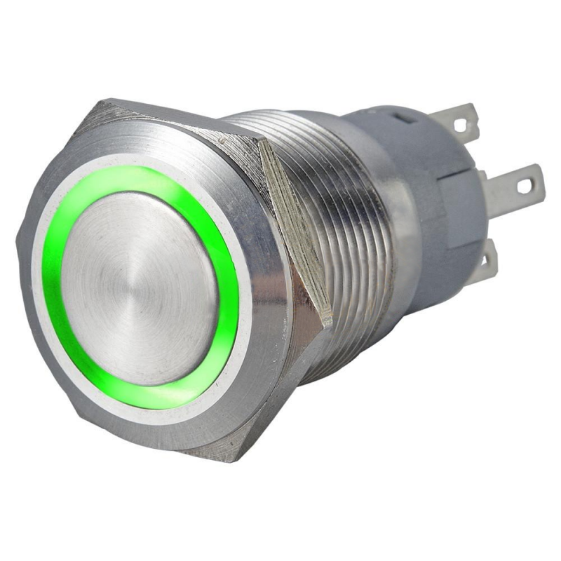 Pulsante antivandalo 1NA+1NC 22MM luminoso verde 24V IP65