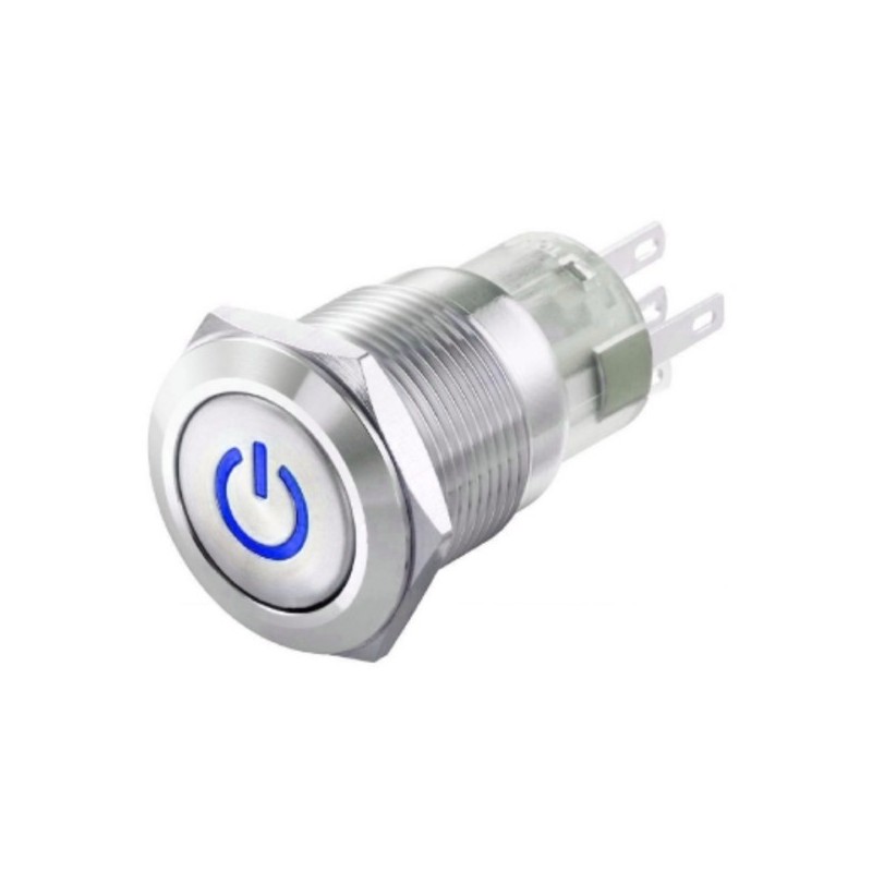 Interruttore antivandalo 19MM luminoso 12V blu IP65 0 - I